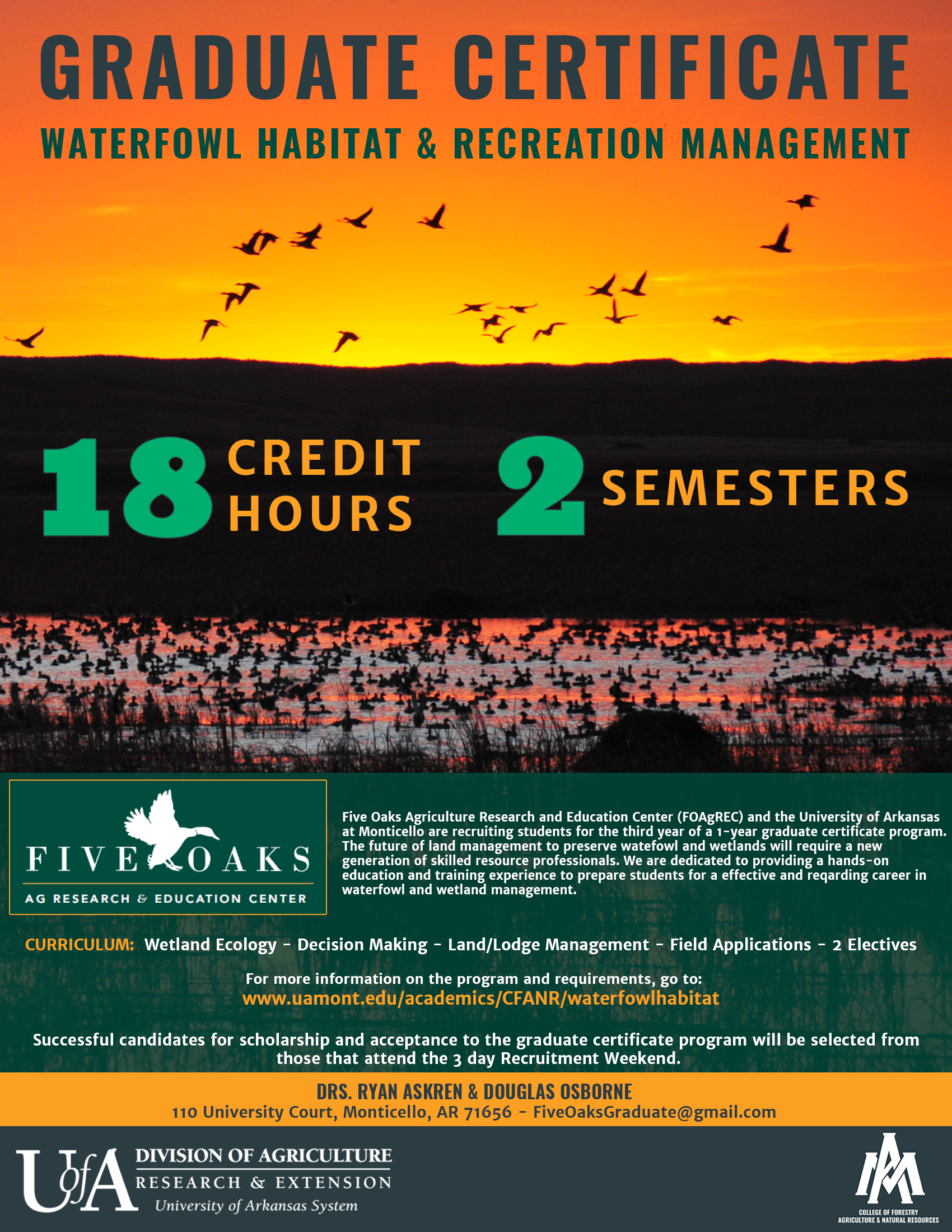Waterfowl Habitat and Recreation management Graduate Certificate Flyer Waterfowl Habitat and Recreation management Graduate Certificate Flyer